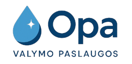 Opa valymos paslaugos logotipas baltame fone