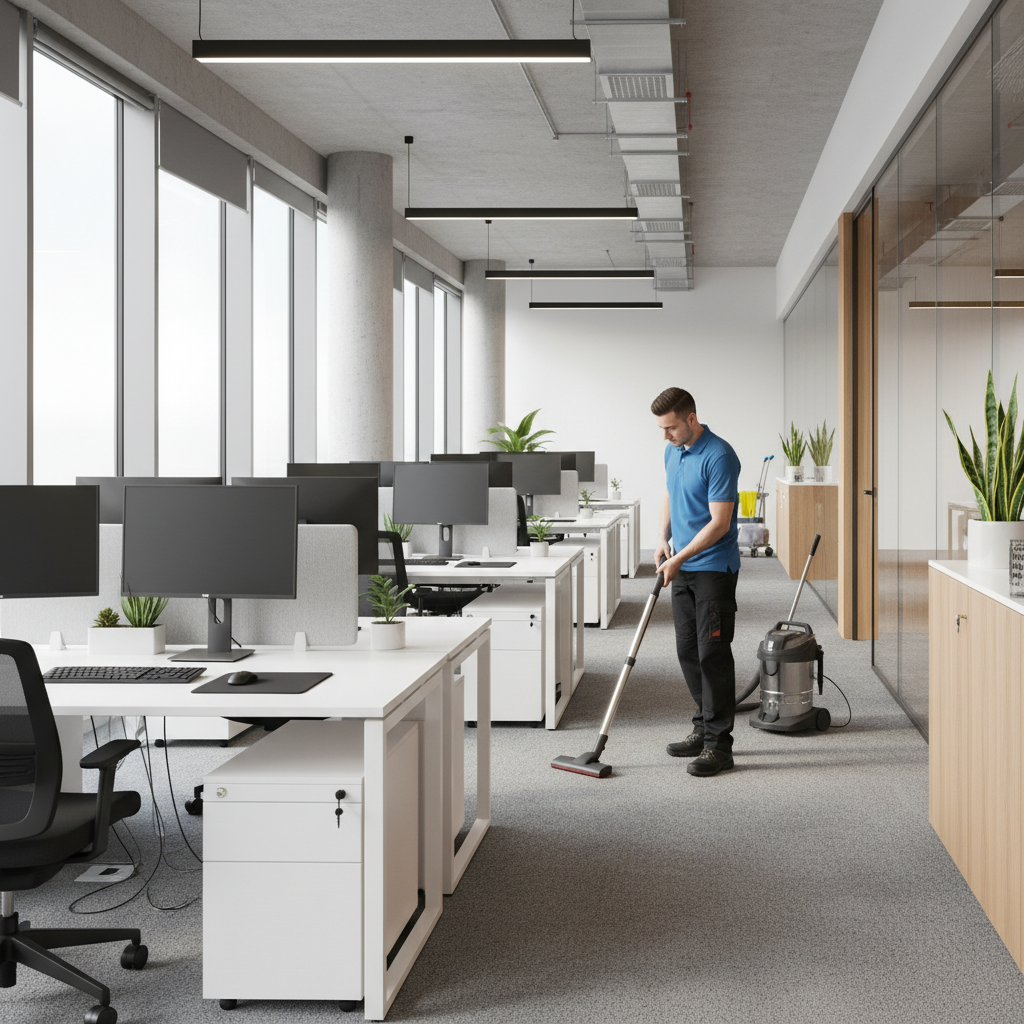 Modernus biuras po patalpų valymo