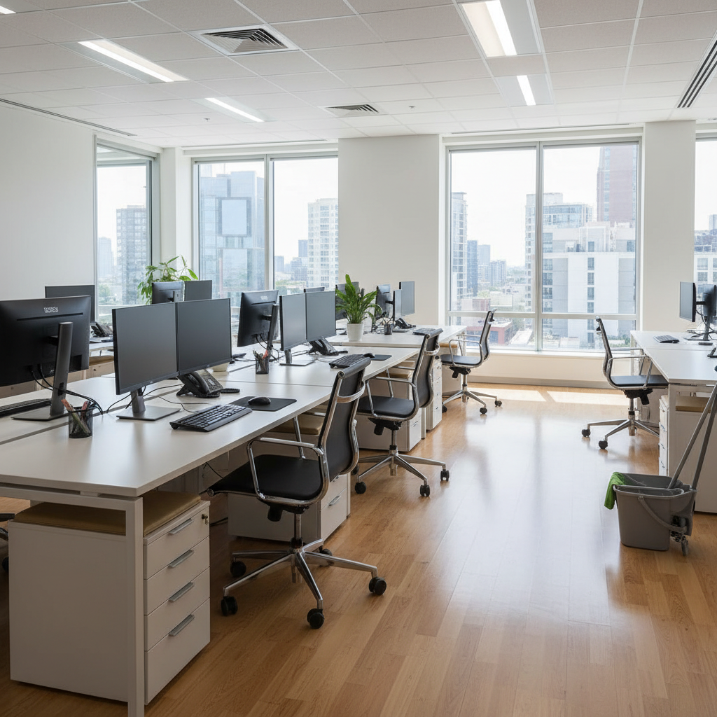 Švarus ir tvarkingas biuras po profesionalaus valymo