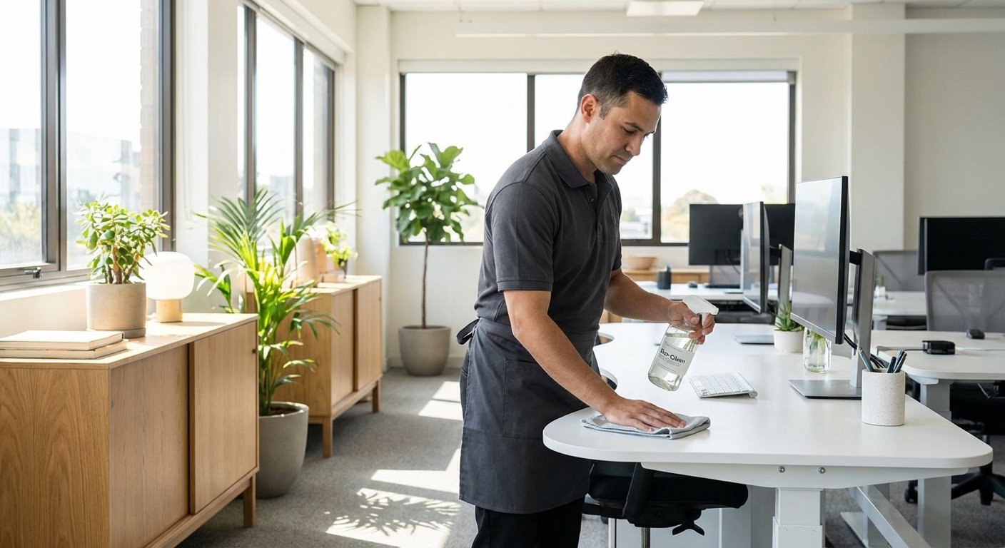 Biuro valytoja valo stalus modernioje įstaigoje