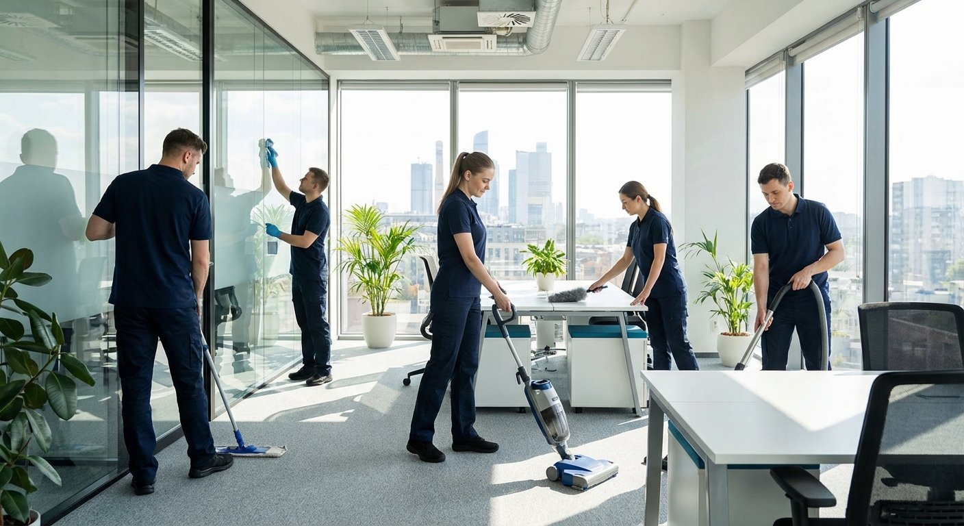 Valymo įmonės specialistų komanda darbe