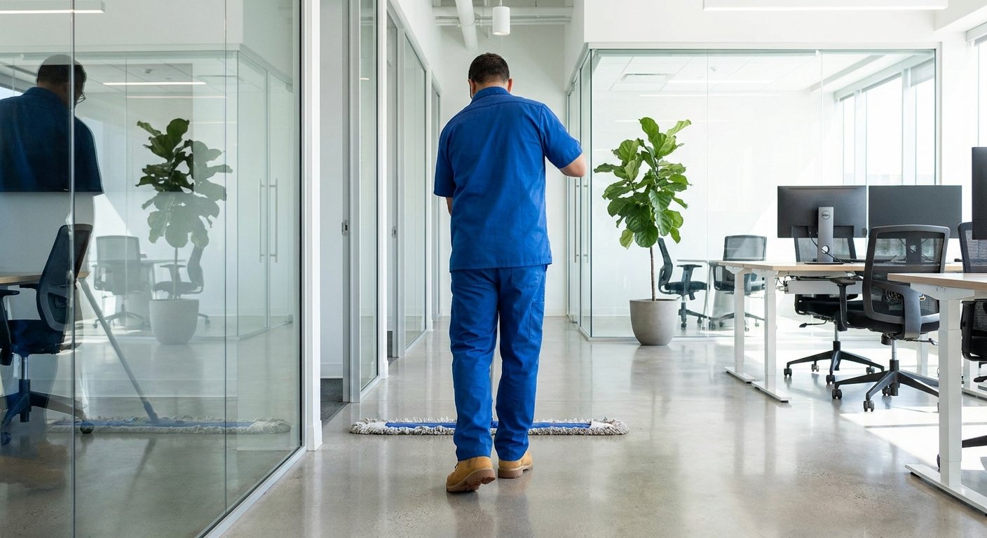 Valytojas valo biuro grindis modernioje aplinkoje