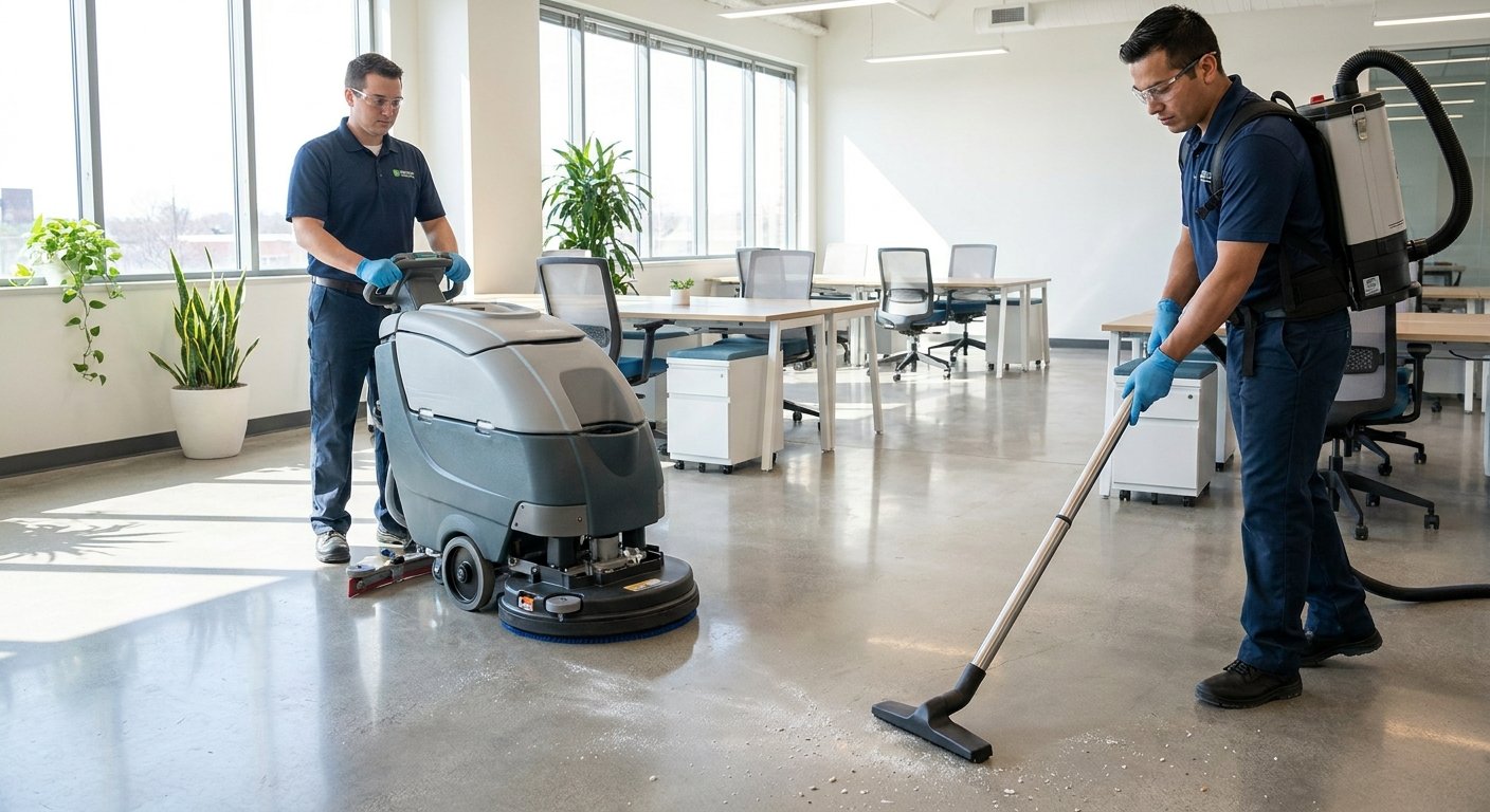 Valomos biuro grindys po remonto darbų