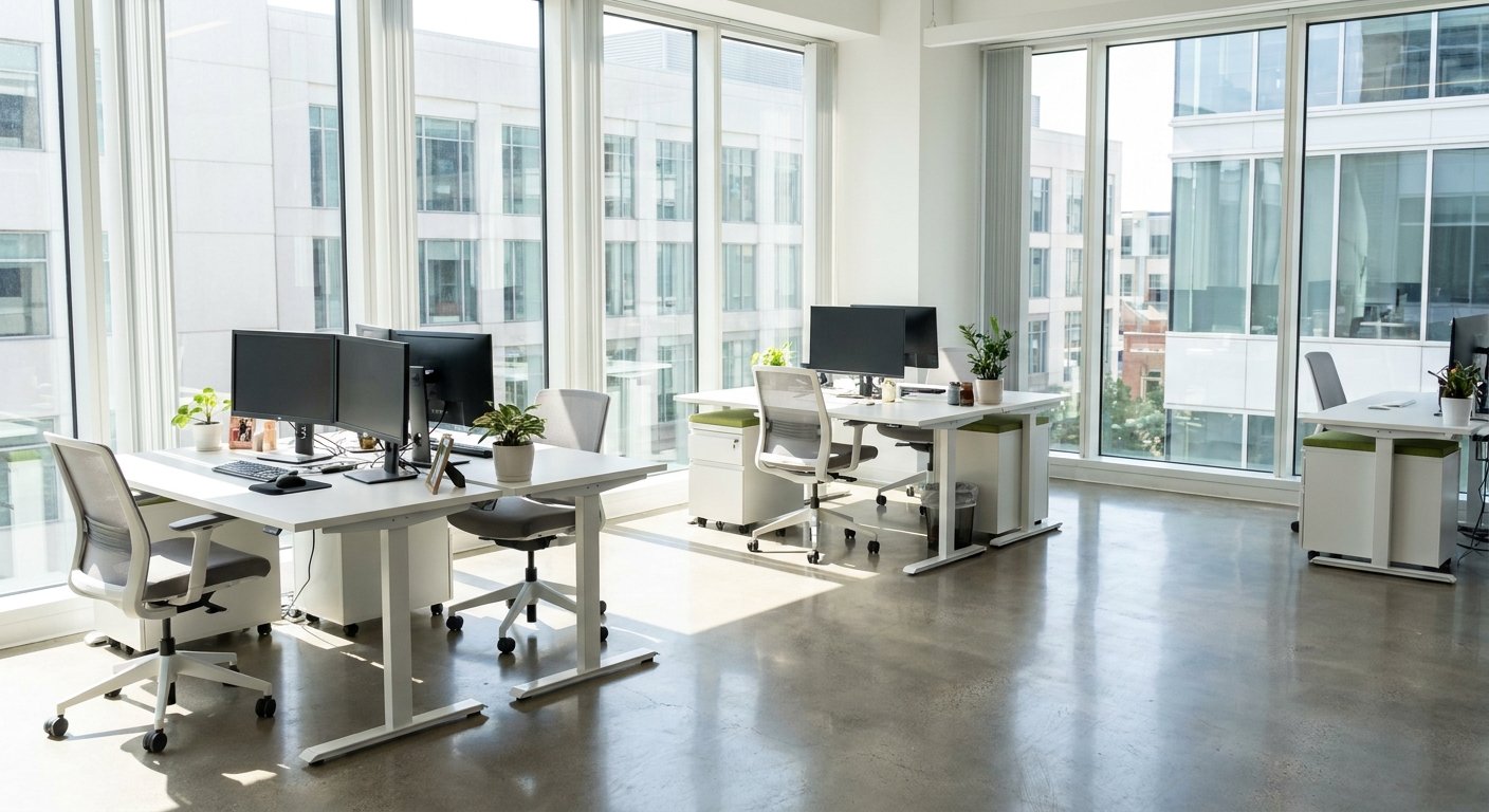 Tvarkingas biuras po savaitgalio valymo darbų