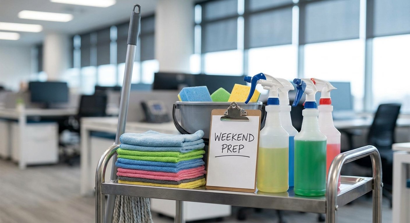 Biurų valymo priemonės naudojamos savaitgaliais