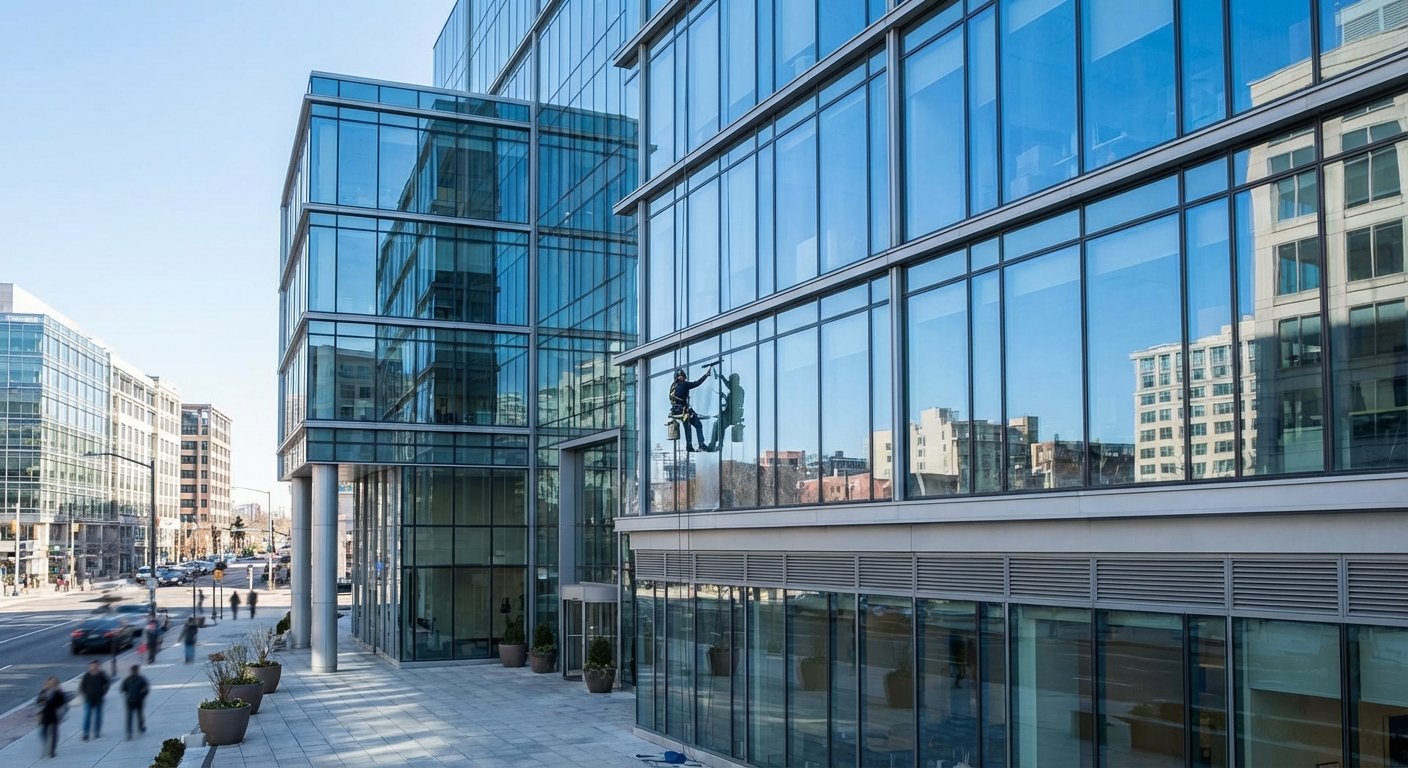 Šiuolaikinio biuro langai, profesionaliai valomi iš išorės